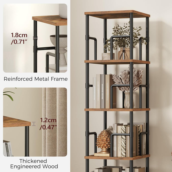 Rotating Corner Bookshelf Five Tier WalnutWoodFinish