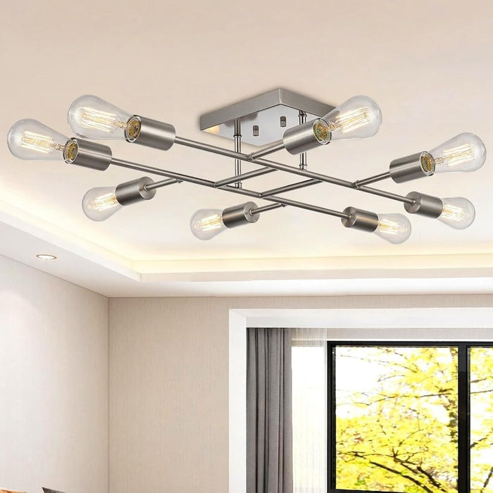 Brushed Nickel 8Light Semi Flush Ceiling Chandelier