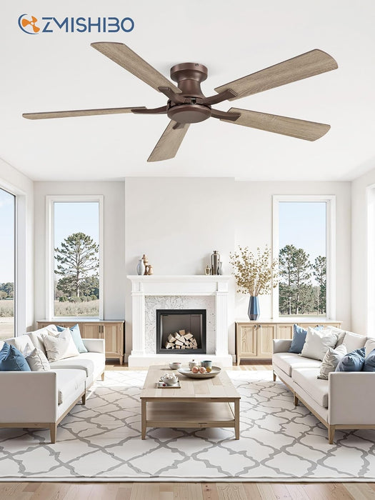 52Inch Brown Flush Mount Ceiling Fan RemoteDCMotor