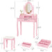 Girls Vanity Desk Set with Mirror and Cushioned Stool, 2 in 1 Pink Makeup Vanity Dressing Table with 4 Drawers for Women and Girls, Bedroom Dorm