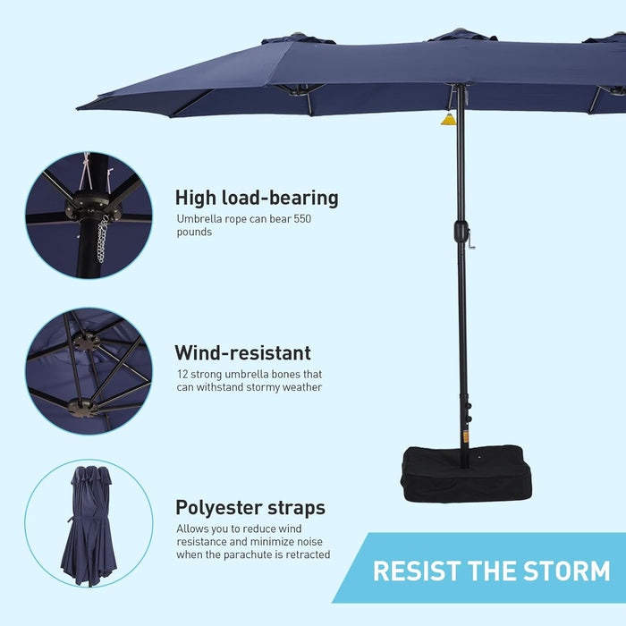 Large Patio Umbrella with Base Included,15Ft Double Sided Outdoor Rectangular Patio Umbrella with Crank Handle, for Lawn Garden, Blue