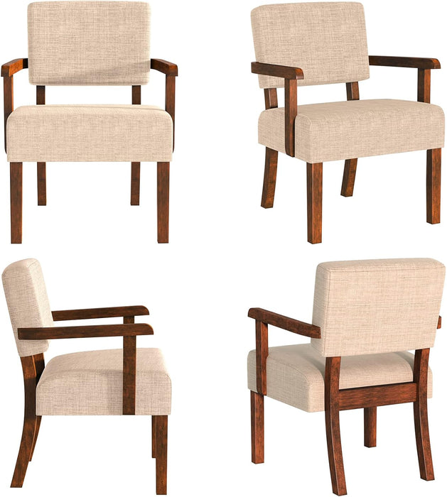 Beige Oversized Accent Armchairs With Walnut Table