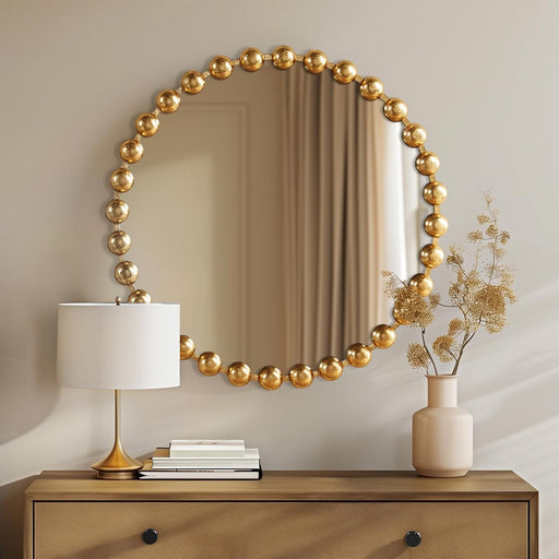 round Mirror, Metal Frame Circle Mirror 27 Inch, Wall Art Decor Mounted Hanging for Entryway, Bathroom, Hallway, Living Room, Vanity, Marlowe, Gold
