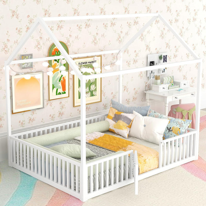 Premium PowderCoated Metal Montessori Floor Bed White