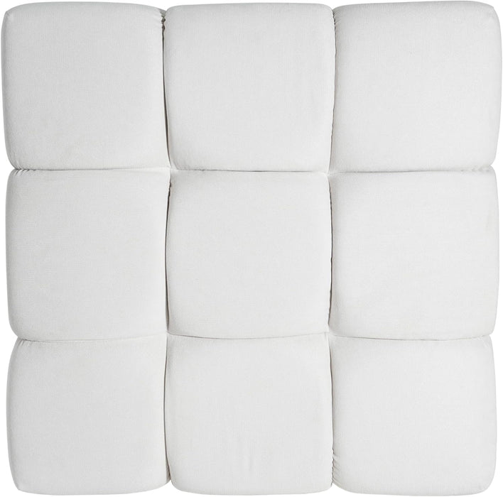 Annette Square Ottoman Footstool with Grid Tufting, Living Room Sofa Ottoman with Wood Frame, Fabric Upholstery Coffee Table, Comfy Seating with Dense Foam Padding, White