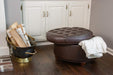 Home Decor | Button Tufted Faux Leather round Storage Ottoman | Ottoman with Storage for Living Room & Bedroom (Distressed Brown)