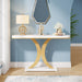 Modern Gold Console Table, 40 Inch Narrow Entryway Foyer Table with Geometric Base, Rustic Hallway Accent Table for Living Room, Entrance, White and Gold