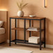 Narrow Console Table, Sofa Table, 4-Tier Industrial Entryway Table with Metal Mesh Shelf, Hallway Table with Adjustable Feet, for Entryway, Living Room, Hallway, Rustic Brown and Black BF79XG01
