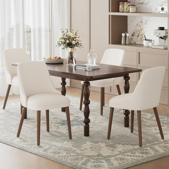 Upholstered Dining Chairs Set of 4 with High-Back, Beige