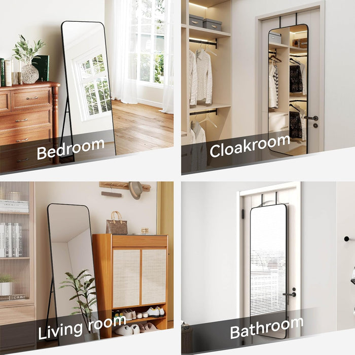 57X20 Door Hanging Full Length Mirror, Floor Stand (Height 5.7Ft Just Body In1.3Ft) Wall Mounted Metal Frame Rectangle Dressing Mirrors for Bedroom Living Room 57 Inch Black