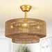Boho Caged Fandelier with Lights Flush Mount Rattan Ceiling Fan