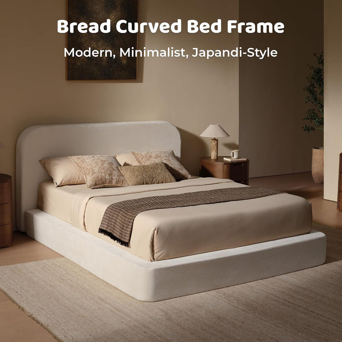 Airframe Queen Upholstered Bed Frame with Rounded-Corner Headboard