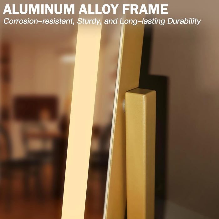 Vanity Mirror with Lights, 12.6"×15" LED Makeup Mirror, Lighted Makeup Mirror with Lights, Smart Touch Control Dimmable 3 Modes Light, Lighted up Mirror for Makeup Desk, Gold