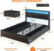 Queen Bed Frame with Storage Headboard, 6 Drawers, LED & Charging