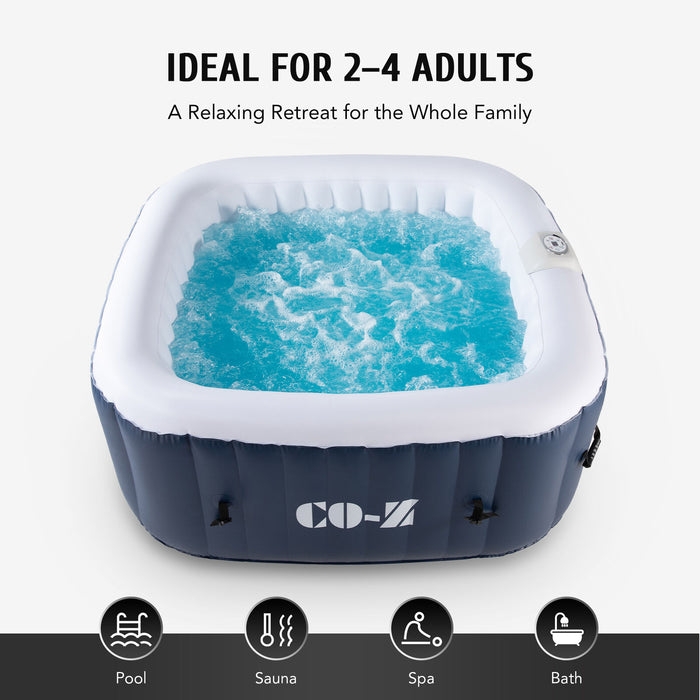 CO-Z Portable Square 120Air Jet Inflatable Hot Tub Spa 4 Person W Cover and Pump