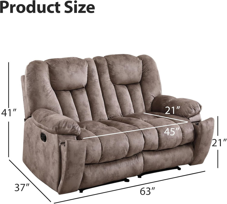 Loveseat Recliner Sofa for Living Room, Extra Wide Modern Overstuffed 2 Seat Reclining Manual Sofa Chair, Daul Recliner with Hidden Armrest Cup Holders, Breathable Fabric, Light Brown(Loveseat)
