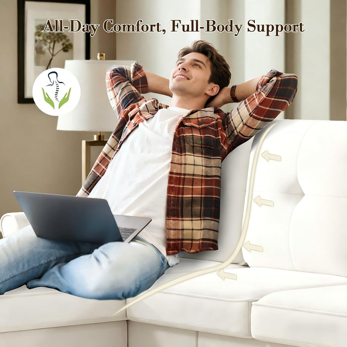 Beige 83Inch Contemporary Sectional Sofa With Ottoman