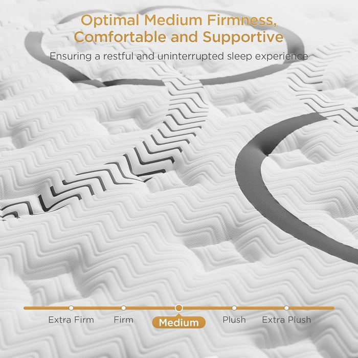 Queen Mattress 14 Inch Hybrid Mattress Euro Top Medium Firm for Back & Lumbar Support [New Version], 365 Night Trial, Individual Pocket Spring for Motion Isolation & Pressure Relief