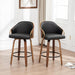 26" Swivel Counter Height Barstools Set of 2, Black Leather Bar Stools Mid Century Modern Bar Chairs with Wood Legs and Golden Arms for Kitchen Dining Pub Cafe