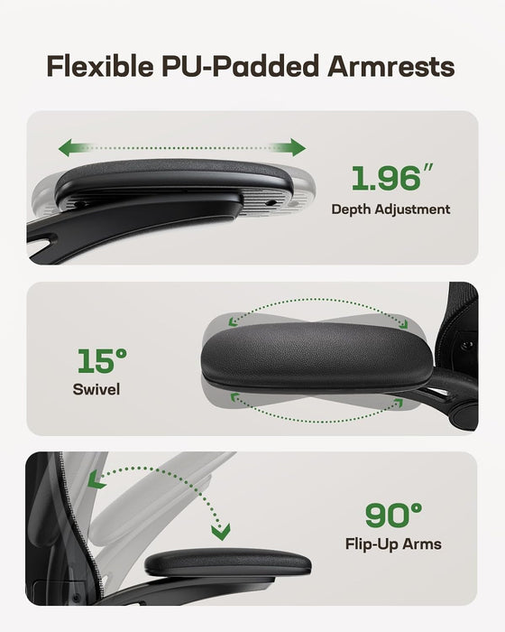 Ergonomic Office Chair: Office Computer Desk Chair with High Back Mesh and Adjustable Lumbar Support Rolling Work Swivel Task Chairs with Wheel 3D Armrests and Headrest