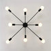 8-Light Sputnik Chandelier Black Industrial Semi Flush Mount Ceiling Light Fixture Mid Century Modern Pendant Light for Kitchen Farmhouse Living Room