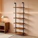 DIY Ladder Shelf, 6-Tier Wooden Wall Mounted Bookshelf, Narrow Bookcase, Display Shelf, Storage Rack, Plant Stand, for Living Room, Bedroom, Study, Balcony, Rustic Brown and Black BF651CJ01