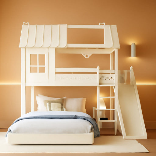 NaturalPineDurable TwinOverFull BunkBed WithSlide StorageChest Playhouse Framework