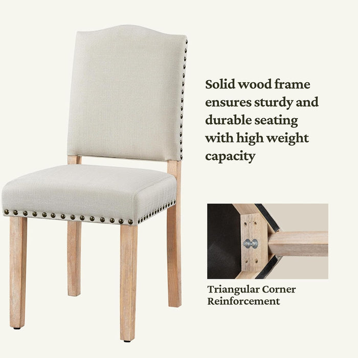 Upholstered Dining Chairs Set of 6 Classic Fabric Kitchen Chairs with Nailhead Trim and Wooden Legs for Dining Room/Living Room/Restaurant/Apartment, Beige