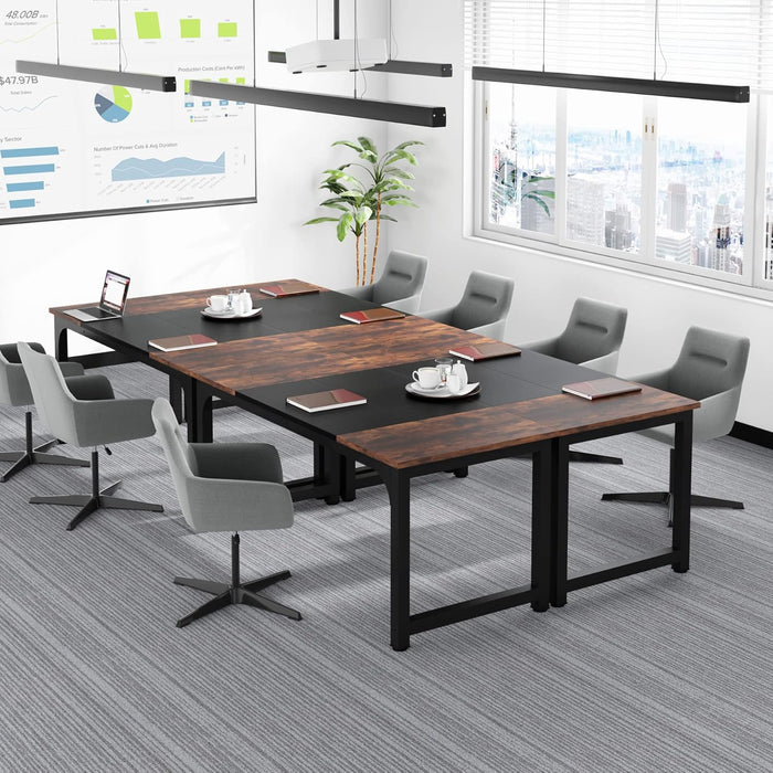 63 Inch Executive Desk TwoToneBrownBlack HeavyDuty Frame