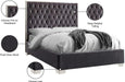 Lexi Collection Modern | Contemporary Velvet Upholstered Bed with Deep Tufting, Polished Chrome Stainless Steel Frame and Legs, Queen, Grey
