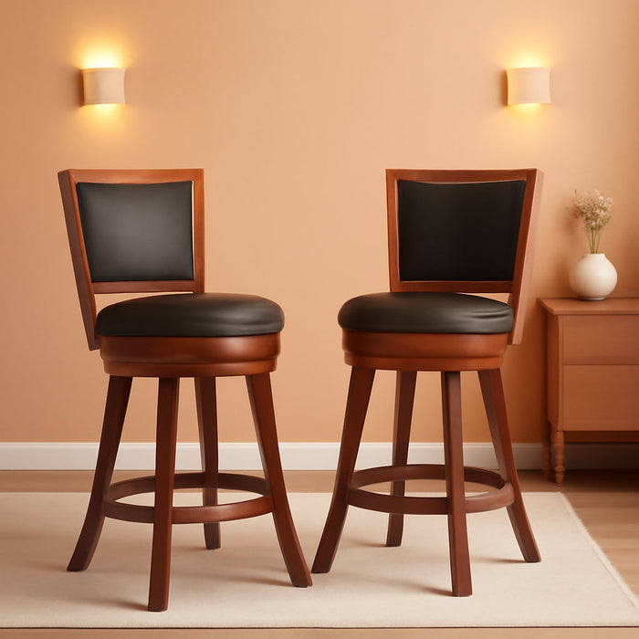 Swivel Bar Stools Set of 2, 24" Counter Height Swivel Barstools with Back & Faux Leather Upholstered Seat, Island Chairs with Solid Wood Legs & Footrest for Kitchen, Dining Room, Pub, Brown