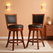 Swivel Bar Stools Set of 2, 24" Counter Height Swivel Barstools with Back & Faux Leather Upholstered Seat, Island Chairs with Solid Wood Legs & Footrest for Kitchen, Dining Room, Pub, Brown
