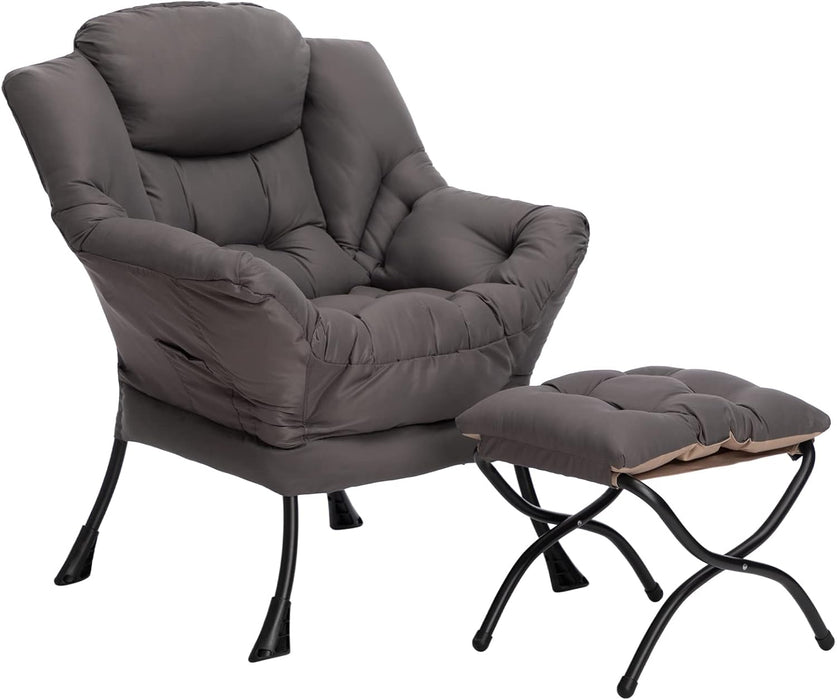 Dark Grey Foldable Ottoman Lounge Armchair Footrest