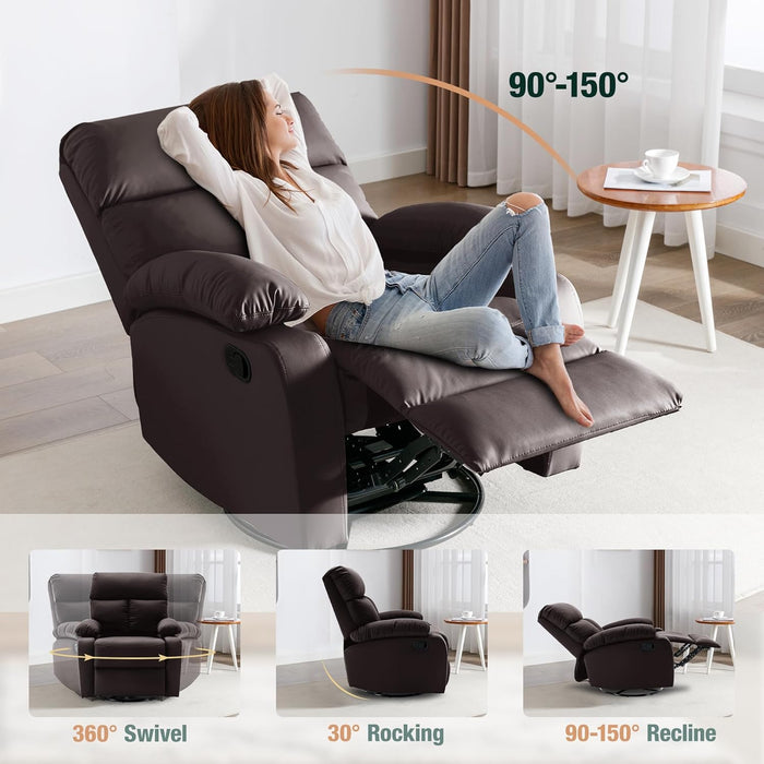 Swivel Rocker Recliner, Small Rocking Recliners Chair for Small Spaces, Small Rocker Recliner Chair for Living Room, RV, Bedroom, Nursery, Brown