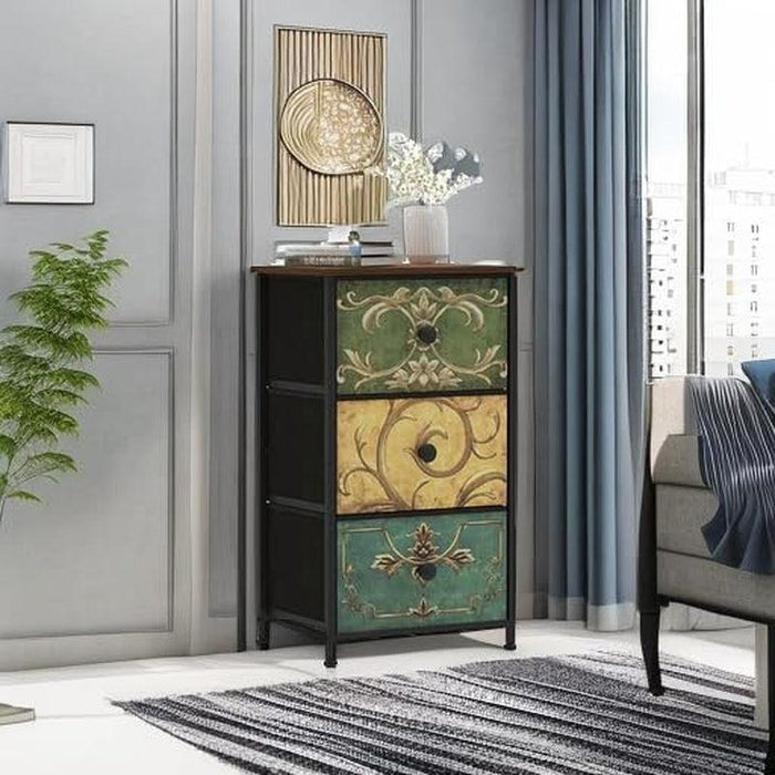 Slim Dresser With Retro Flower Pattern Design For Bedroom
