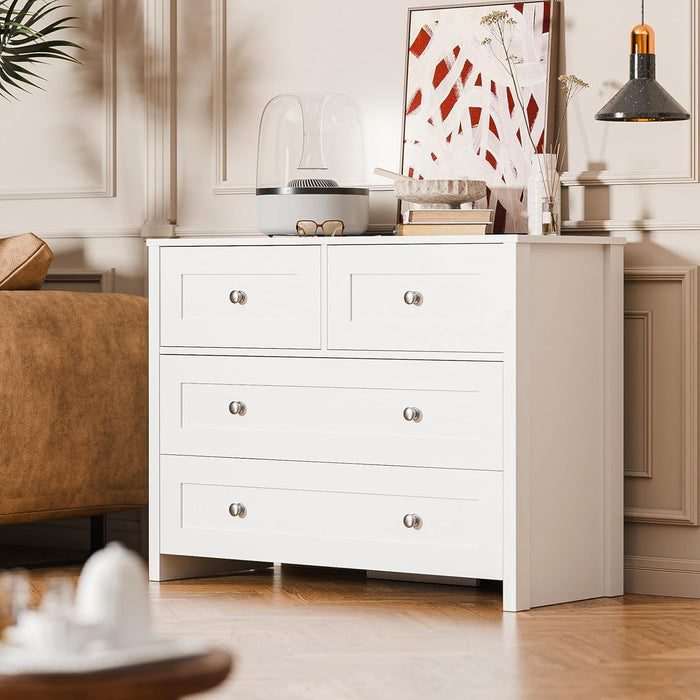 White Four Drawer Dresser With Contemporary Finish