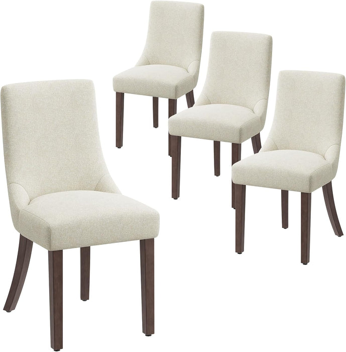 Wooden Dining Chairs Set of 4, Upholstered Kitchen & Dining Room Chairs with Solid Wood Legs Curved Backrest Farmhouse Accent Chair for Dining/Kitchen/Living Room, Beige