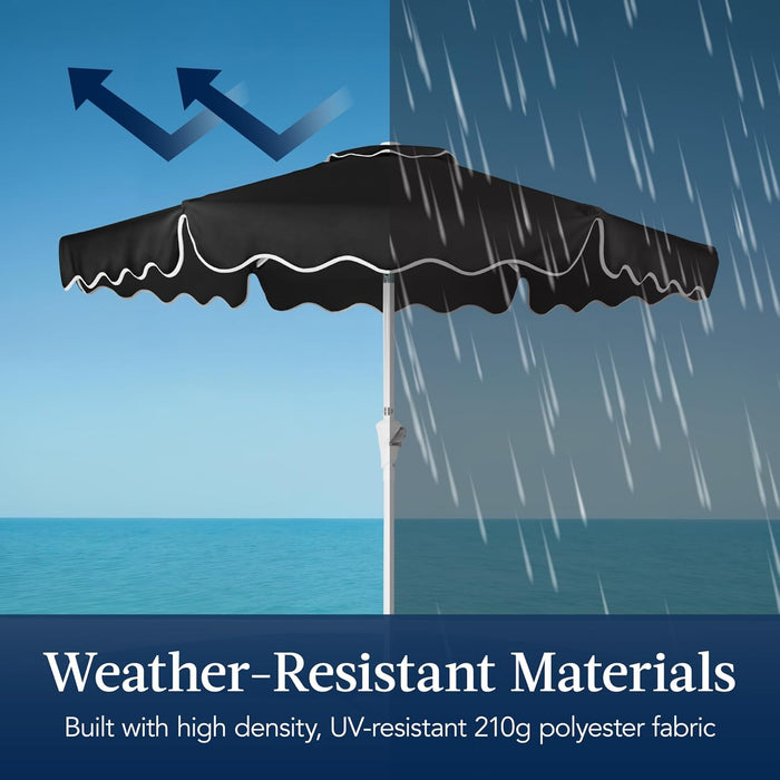 7.5Ft Patio Market Umbrella with Wavy Trim, Uv-Fade-Resistant 210G Canopy, Crank & Tilt, Wind Vent, Heavy-Duty Frame - Black