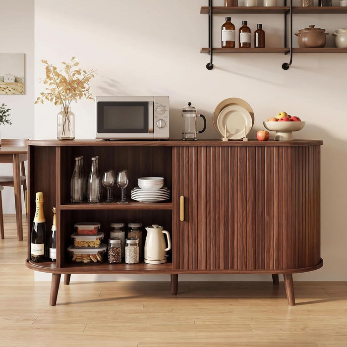55" Fluted Sideboard Buffet Cabinet with Storage & Sliding Door