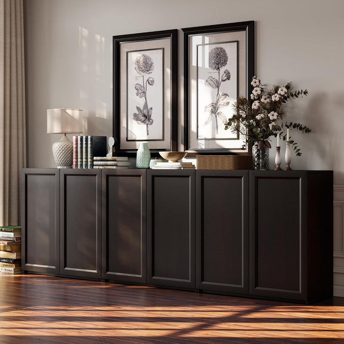 Modern Sideboard Accent 3 in 1 Buffet Storage Cabinet Display Buffet Cabinet Credenza with Adjustable Shelves for Dinging Room Living Room Entryway Coffee Bar,Dark Brown