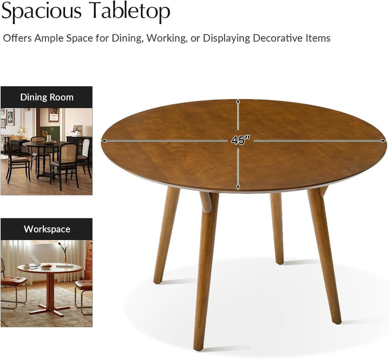 round Dining Table for 4, 45” Solid Wood Kitchen Dining Room Table, Small Dinner Coffee Writing Table for Kitchen Cafe Space Saving, Acorn