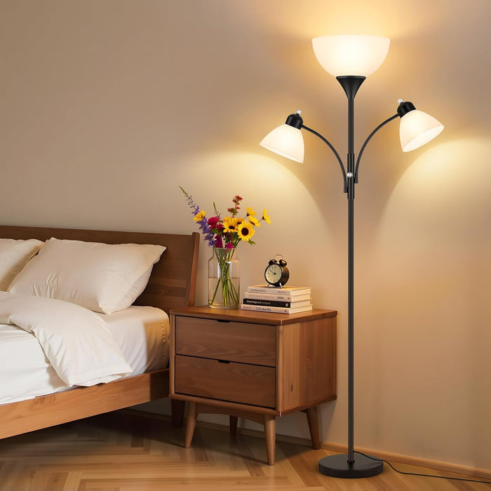 Torchiere Floor Lamps for Living Room,72" Dimmable Lamp with 2 Adjustable Reading Lights for Bedroom, Black Tall Standing Room Lamp, 3 Bulbs Included