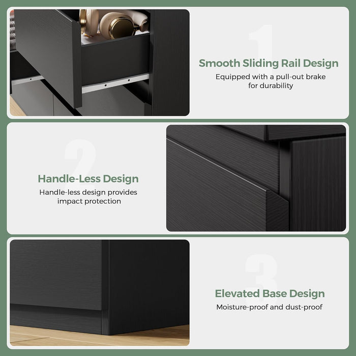 Modern Black 7 Drawer Dresser for Bedroom, Simply Chest of Drawers, Wood Storage Dresser with Deep Drawers for Living Room Hallway Entryway, Black