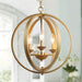 Gilded Orbital Chandelier Three Light Pendant Fixture