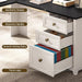 Farmhouse L Shaped Executive Desk with 6 Drawers, 69’’ Wood Home Office Desk with File Cabinet, Writing Corner Computer Desk for Home Office, Work, Study, White and Black