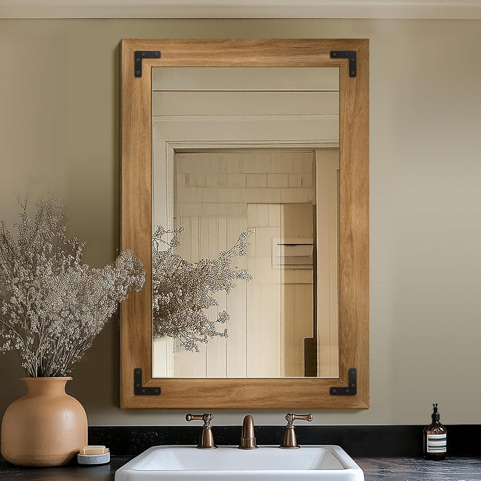 Wood Framed Bathroom Vanity Mirror for Wall, 24"X36" Farmhouse Mirror
