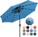 9' round Patio Umbrella with 32 Solar Powered LED Lights, Push-Button Tilt and Hand Crank Lift, Solar Umbrella in Teal for Porch, Deck, and Patio by