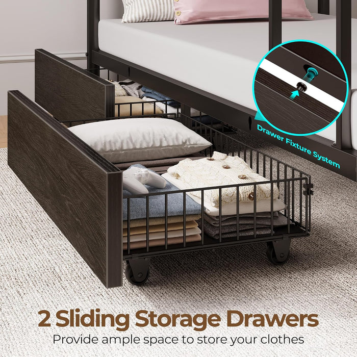 Metal Bunk Bed FullOverFull USB Charging MatteBlack