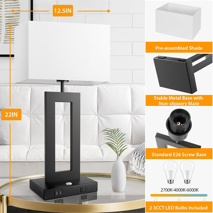 22’’ Touch Control Bedside Nightstand Lamps, Modern Table Lamps Set of 2