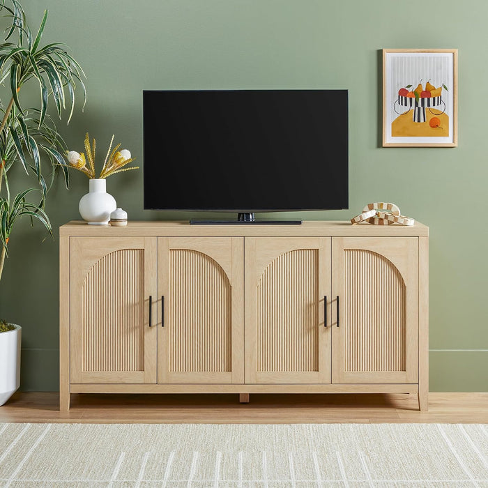 Sasha 4-Door Reeded Sideboard Buffet with Cord Management, 60 Inch, Coastal Oak